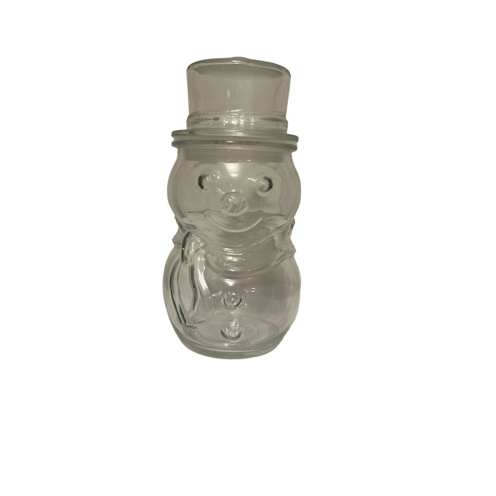 Vintage Libbey‎ Glass Mexico Clear Christmas Snowman Candy Jar Canister With Lid
